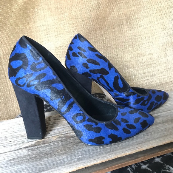 Aldo Shoes - Aldo Blue Cowhide Animal Print Blue Chunky Pumps